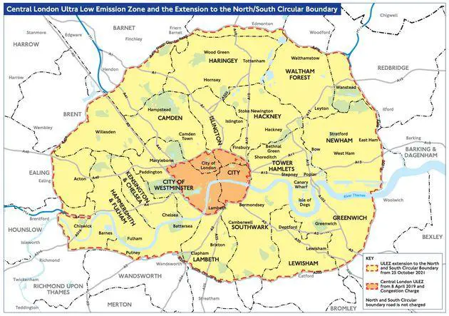 ULEZ 2021 Map - The Ultra Low Emission Zone Map in London